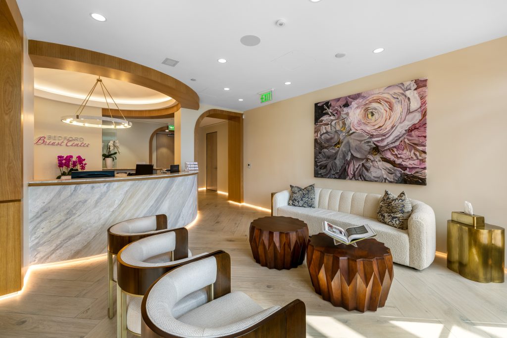 Front desk and waiting room at Bedford Breast Center